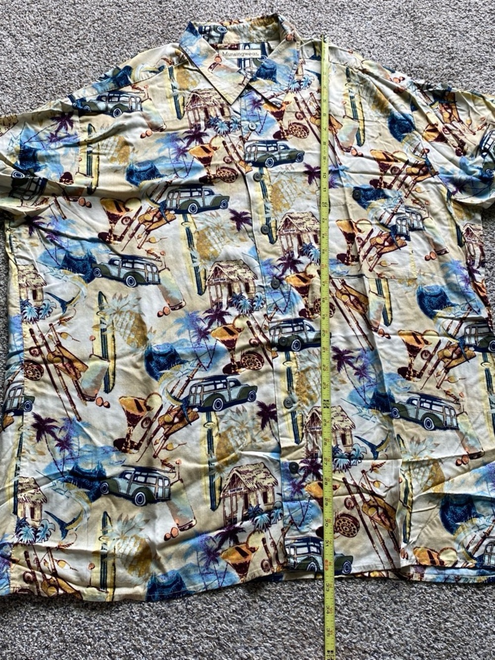 Munsingwear Mens Casual Cream Yellow Tropical Print Button-Down Shirt Size 2XLT - Picture 5 of 6